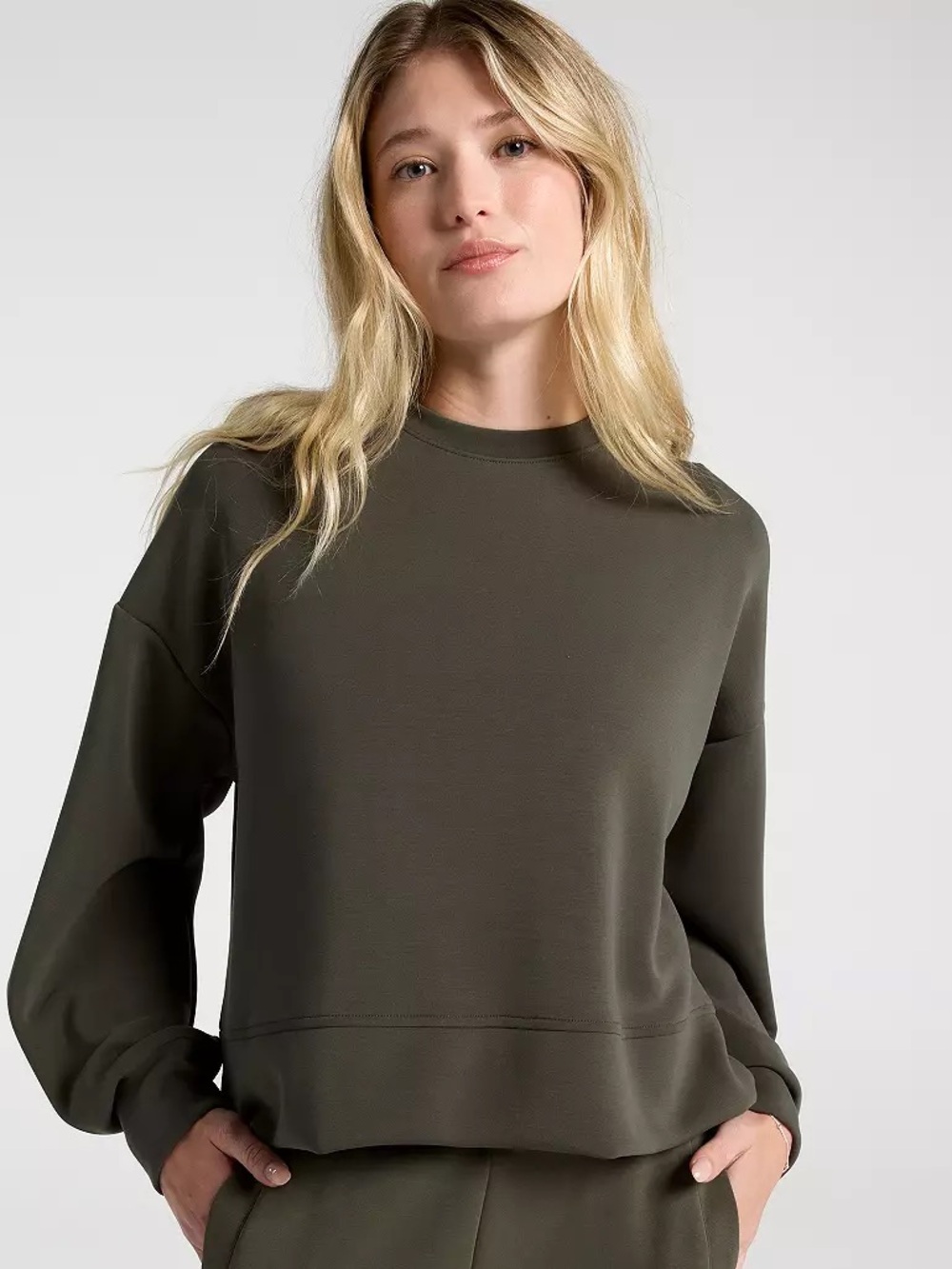 CALIA Women's Sandwash Pleat Sleeve Pullover Ivy Green Size S